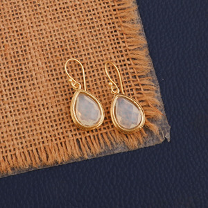 Handmade White Opalite Gemstone Dangle <b>Hook</b> <b>Earrings</b> Gold Plated Non Tarnish <b>Earrings</b> For Women Anniversary Birthday Jewelry R - Product Image 3