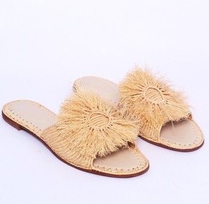 Handmade Raffia <b>Slides</b>: Boho Fringe Leather Sandals - Product Image 1