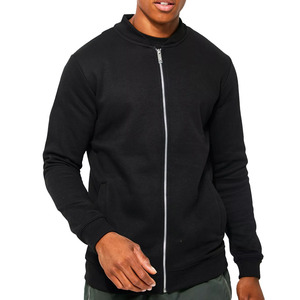 OEM Customized Men's Classic Full <b>Zip</b> Bomber Jacket With Stand Collar With Ribbed Cuffs Casual Lightweight Men's Black Jacket - Product Image 1