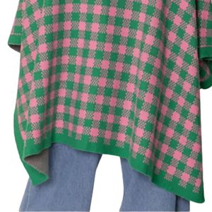 Pink Green Checkerboard Cape Shawl Soft Warm Fashion <b>Wrap</b> Women Casual Winter Poncho Style Outerwear Accessory Elegant Pattern - Product Image 4