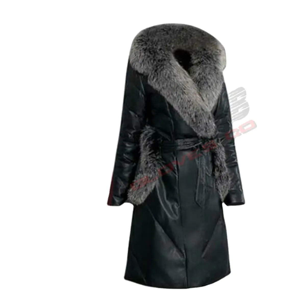 Fur-collar Winter Women Warmed Sheepskin Lambskin Plus-size Black Overcoat Leather Coats For Ladies Gothic Coats