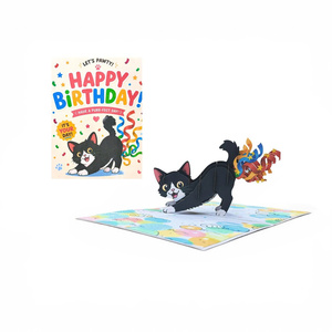 Tarjeta de Felicitación 3D Pop-Up de Gato con Diseño de Feliz Cumpleaños, Hecha a Mano con Papel, Impresión Offset, Diseño Personalizado, Corte Láser, Animal - Product Image 5