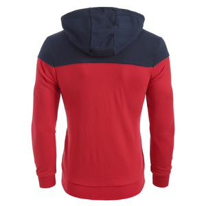 Men's Hooded Sweatshirt Color Blocking Red <b>Navy</b> <b>Knitted</b> Casual Autumn Wear Regular Fit Long Sleeve 2027 - Product Image 2