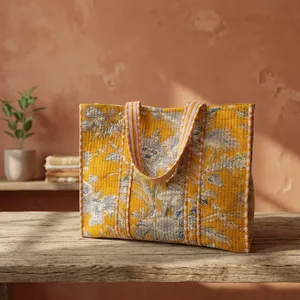 Bolso Tote con Estampado de Bloques para Mujer, Bolso de Hombro Hecho a Mano en India - Product Image 1