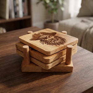 Juego de posavasos cuadrados de madera con diseño pirata, estilo rústico, hechos a mano, antideslizantes, 10 cm de diámetro - Product Image 2