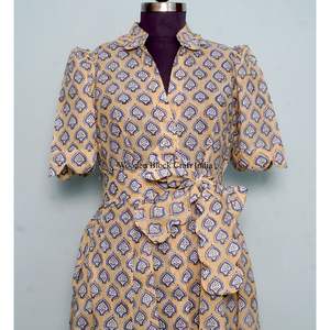 Robe élégante en coton pour femme, style bohème, faite à la main, vintage, tenue d'été florale, demi-manches, longueur midi ou maxi, coupe décontractée à la cheville - Product Image 4