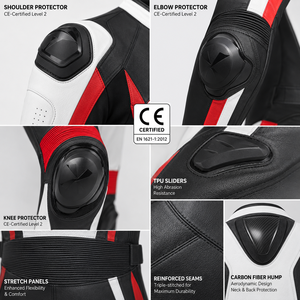 Combinaison de moto hybride pour homme en cuir de vachette 400g, personnalisée OEM/ODM, imprimée par transfert thermique, manches longues, tenue de course X Sports City - Product Image 5