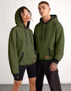 เสื้อฮู้ดสีเขียวมะกอกสำหรับผู้ชาย ทรงปกติ ผ้าฝ้ายเฟรนช์เทอร์รี่ สไตล์ลำลอง สำหรับฤดูใบไม้ร่วง มีกระเป๋า ดีไซน์ถัก แขนยาว - Product Image 2
