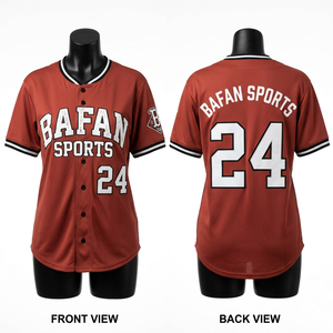 Womens baseball jersey 180 GSM breathable polyester mesh <b>red</b> black trim custom sublimation logo Breathable Women Baseball Jersey - Product Image 1