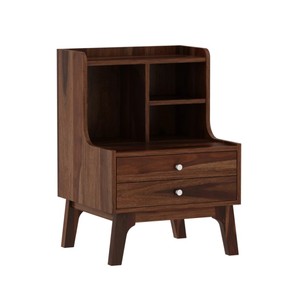Modern Solid Wood Nightstand With 2 Drawers and Open <b>Shelves</b> Midcentury Storage Bedroom Furniture - Product Image 4