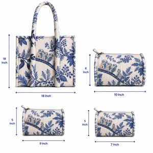 Elegante Bolso Tote Azul Monocromático con Estampado Floral Ikat para Mujer, Gran Capacidad, Ecológico, 18x18 Pulgadas, con Bolsas a Juego - Product Image 1