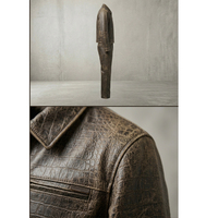 Ensemble de survêtement en cuir vieilli personnalisé, style motard, avec pantalon et veste, motif crocodile gaufré, pour le streetwear