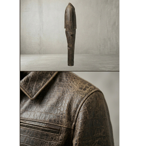 Ensemble de survêtement en cuir vieilli personnalisé, style motard, avec pantalon et veste, motif crocodile gaufré, pour le streetwear - Product Image 4