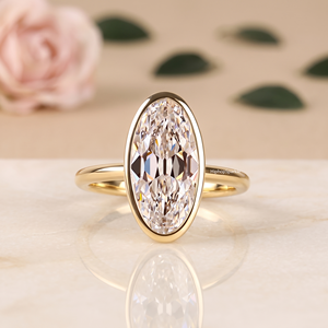 925 <b>Sterling</b> <b>Silver</b> Bezel <b>Set</b> Oval Moissanite <b>Ring</b> Gold Plated Solitaire Engagement <b>Ring</b> Minimalist Fine Jewelry for Women Gifts - Product Image 1