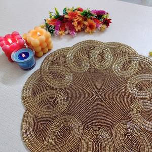 Set de table rond en coton polyester fait main, forme fleur, 300 mm, design bohème, écologique, lavable, avec perles - Product Image 4