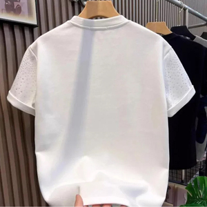 Men's White Anti-Wrinkle Rhinestone T-<b>Shirt</b> | Sparkle Crystal <b>Studded</b> Short Sleeve Casual Tee | 100% Organic Cotton OEM ODM - Product Image 4