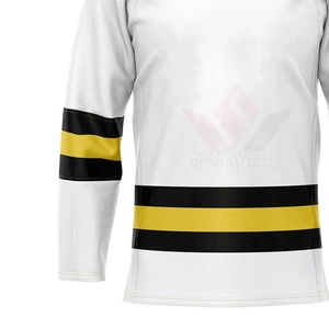 เสื้อฮอกกี้น้ำแข็งผู้ชายสีขาวดำเหลืองพิมพ์ลายตามสั่ง คอวี แขนยาว ผ้าโพลีเอสเตอร์ซับเหงื่อ - Product Image 4