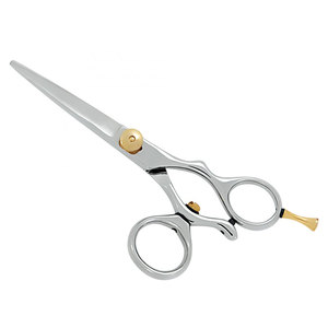 Professional Salon Hair Cutting Scissors Silver Color Gold Adjustment Screw Premium Stainless Steel Sharp <b>Blade</b> Medium Handle - Product Image 1