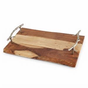 Bandeja de Servir de Madera de Mango de la Mejor Calidad con Asas de Hoja de Latón, Bandeja Rectangular Decorativa para Mesa de Centro, Precio al por Mayor - Product Image 5