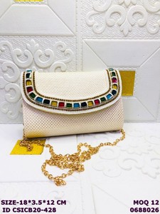 Pochette de soirée en jute faite à la main avec embellissement en pierres multicolores |   Sac à bandoulière pour femme avec chaîne - Product Image 3