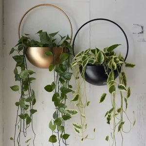 Pot de fleurs mural moderne de luxe en métal, demi-lune, rond, doré et noir, pour la décoration de la maison et du jardin, vente en gros - Product Image 3
