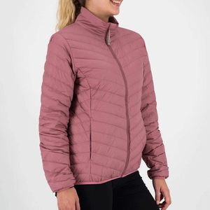 <b>Women's</b> Pink Stand Collar Quilted Puffer Jacket Full Sleeve Zip Up Casual Warm Winter <b>Coat</b> - Product Image 2
