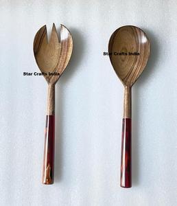 Cuillères à salade multifonctionnelles en bois écologiques faites à la main, compatibles lave-vaisselle, style américain, design moderne, pour la maison et la cuisine, fabriquées en Inde - Product Image 3