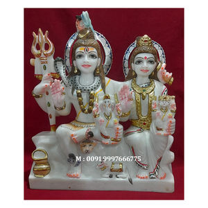 Magnifique sculpture traditionnelle en marbre blanc avec finition fine et polie, représentant le Shiv Parivar, pour la maison et le temple, destinée au culte. - Product Image 2