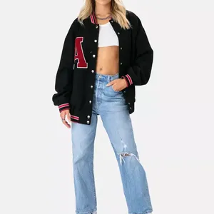 Chaqueta Universitaria Corta de Invierno Personalizada para Mujer, de Lujo, con Bordado Chenille, Estilo Letterman, de Lana Acolchada, de Algodón, Transpirable y Elegante - Product Image 3