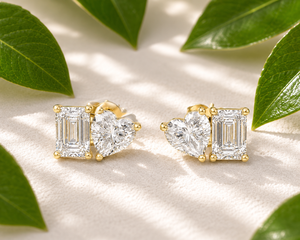 Pendientes Toi Et Moi con Corazón y Esmeralda, 1.00 CTW, VVS2 VS1, Diamante Cultivado en Laboratorio, Plata 925, Oro Sólido de 14K y 18K, Proveedor de Joyería Fina - Product Image 1