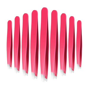 Juego de 9 Pinzas de Acero Inoxidable, Pinzas Rectas de Acero Aleado para Extensión de Pestañas, Color Rojo Rosa, Ergonómicas - Product Image 1