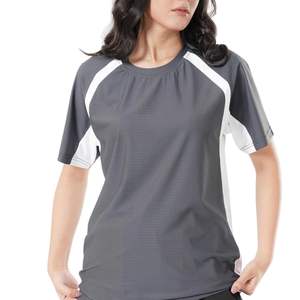 T-shirt noir uni pour femme, coupe ajustée, manches courtes, en coton épais, délavé à l'acide, personnalisable, haute qualité, OEM, vente en gros - Product Image 3