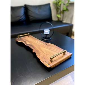 Plateau de service pour le petit-déjeuner, artisanat, plateaux en bois naturel avec poignées en métal, respectueux de l'environnement, grand plateau de présentation antique, prix d'usine - Product Image 4