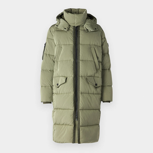 DENEZE SPORTS Blouson matelassé long à capuche pour homme, vert olive, hiver, épais, coupe-vent, col montant, fermeture éclair, camouflage - Product Image 3