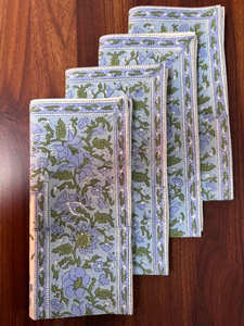 Serviettes en coton à bordure florale 20x20 Bleu poudre et vert Serviettes imprimées à la main pour les mariages, les événements et les repas 2025 - Product Image 3