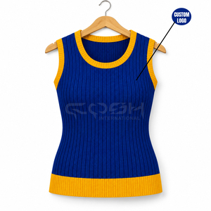 Cosh International Sisterhood Sorority <b>Red</b> Knitted Sleeveless Tank Top Contrast Color Spliced Casual Solid Design <b>Cardigan</b> - Product Image 1