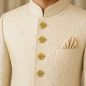 Botones de latón de lujo personalizados, con acabado dorado de alto brillo, diseño floral cruzado simétrico grabado, botón metálico para blazer y sherwani de hombre. - Product Image 2