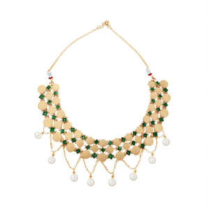 Heritage 10575581GR <b>Necklace</b> <b>Set</b> with Pota Stone Temple Design Gold Plated Fine Jewelry for Festivals Featuring Zircon <b>Pearl</b> - Product Image 2