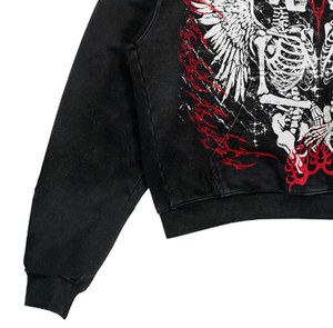 Sweat à capuche personnalisé épais et oversize, motif squelette gothique, avec strass, noir délavé vintage, style streetwear, pour hommes et femmes, Y2K - Product Image 5