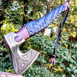 Hacha Ancha Estilo Vikingo, Hoja de Acero Forjado, Mango de Madera, Cabeza Barbuda, Herramienta para Talar Árboles - Product Image 4