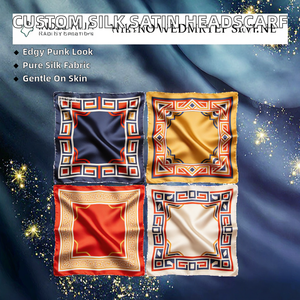 Foulard carré de luxe personnalisé imprimé à rayures Argyle, en polyester toucher satin soyeux, doux pour la peau, pour la tête, les cheveux et le cou, tendance - Product Image 3