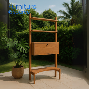 Estante de almacenamiento de escalera de madera maciza con gabinete-Muebles de exhibición de sala de estar de Vietnam OEM/ODM para el hogar del hotel - Product Image 3