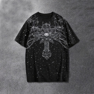 เสื้อยืดแฟชั่น Y2K สำหรับผู้ชาย พิมพ์ลายเต็มตัว ประดับด้วยคริสตัล  ผ้าคอตตอนหนา 100% เสื้อยืดลายกราฟิก - Product Image 2