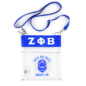 Bolso bandolera transparente Zeta Phi Beta, azul real, con letras griegas, bolso transparente para estadio, correa ajustable, accesorio de hermandad - Product Image 1