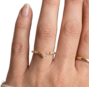 Manufacturing 10K 14K Solid Gold Round Lab Diamond Curved <b>Wedding</b> Band Minimalist Stackable Promise Ring Anniversary Gift Ring - Product Image 5
