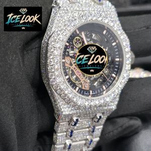 นาฬิกาข้อมือผู้ชาย ICELOOK รุ่นหรูหรา ขนาด 41 มม. ตัวเรือนสแตนเลส สเกเลตัน กระจกแซฟไฟร์ แสดงผลแบบอนาล็อก สไตล์ฮิปฮอป สายขนาด 20 มม. ปุ่มกดแบบซ่อน - Product Image 3