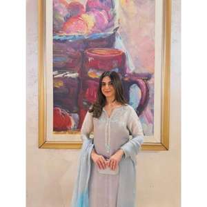 Salwar Kameez Sharara Gharara traditionnel indien pakistanais pour femmes, dessiné à la main, séchage rapide, couleur ciel, tenue de fête, coupe régulière, toutes tailles - Product Image 1