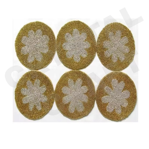 premium handmade <b>beaded</b> <b>coaster</b> set for dining room floral embroidery <b>beaded</b> <b>coaster</b> set for table decoration traditional handma - Product Image 6
