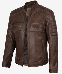 Blouson de motard slim en cuir d'agneau noir pour homme, style café racer, avec détail frontal, épais, vintage, décontracté, idéal pour l'hiver - Product Image 3