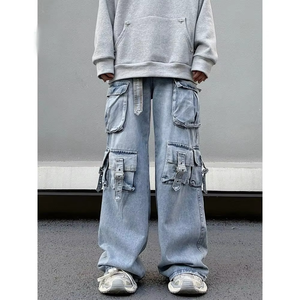Pantalones Vaqueros de Mezclilla de Algodón de Alta Calidad Personalizados, Corte Holgado, Estilo Cargo, para Hombre, Pierna Ancha - Product Image 1